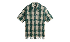 Jumbo Houndstooth Boxy Collared Overshirt "Green" KHM032169 308