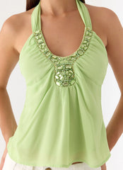 Never Stop Me Embellished Top - Lime