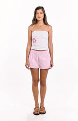 Pippen White Floral Beaded Strapless Top