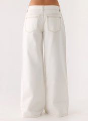 Neo Low Rise Wide Leg Denim Jeans - Ivory