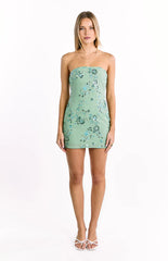 Celene Teal Sequin Strapless Mini Dress