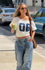 Amelie White Printed Off Shoulder Oversized Tee